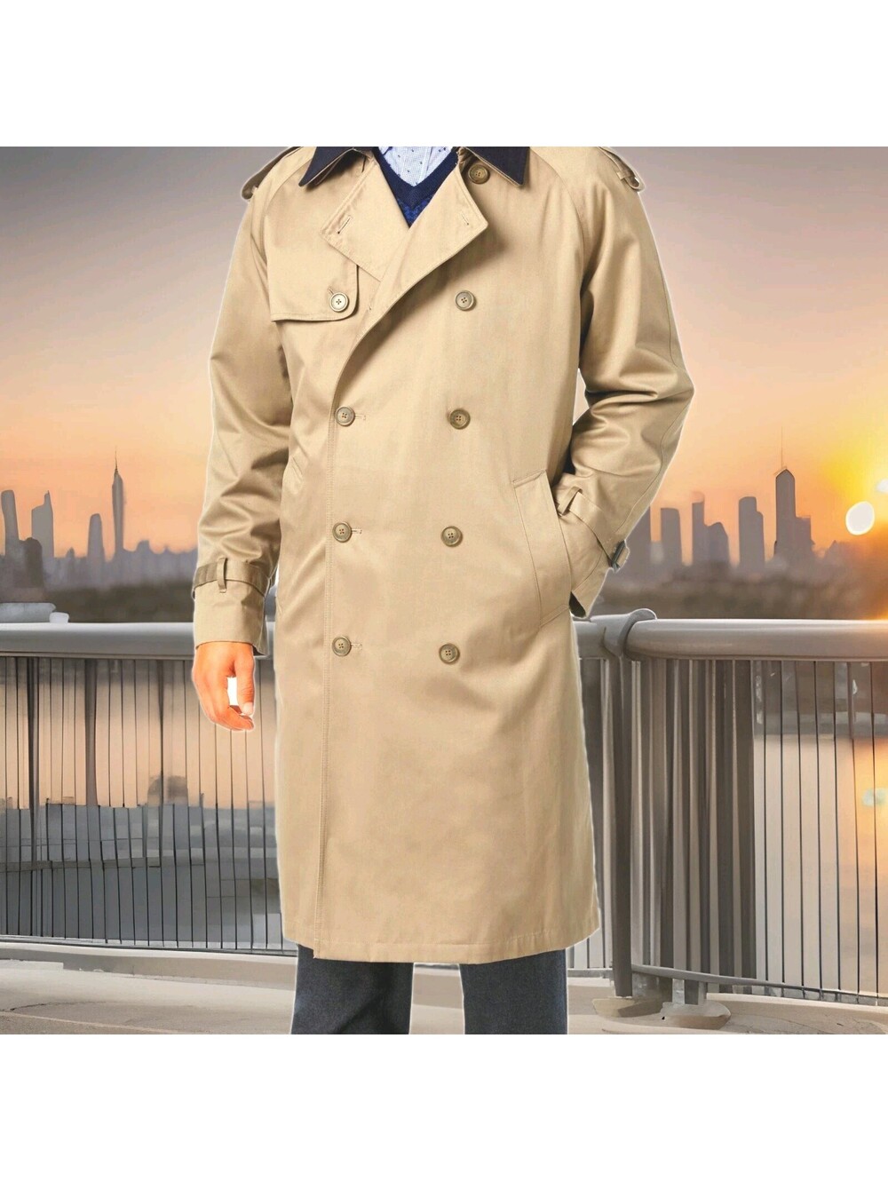 Ralph Lauren Trench Coat Men 44L Large Tall 46 48 Classic Work Beige Rain Jacket